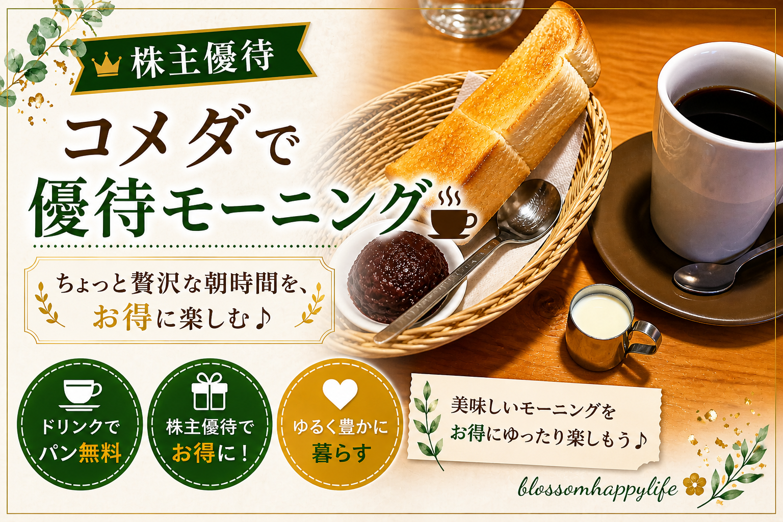 【株主優待】コメダで優待モーニング｜ゆるく豊かに過ごす朝時間
